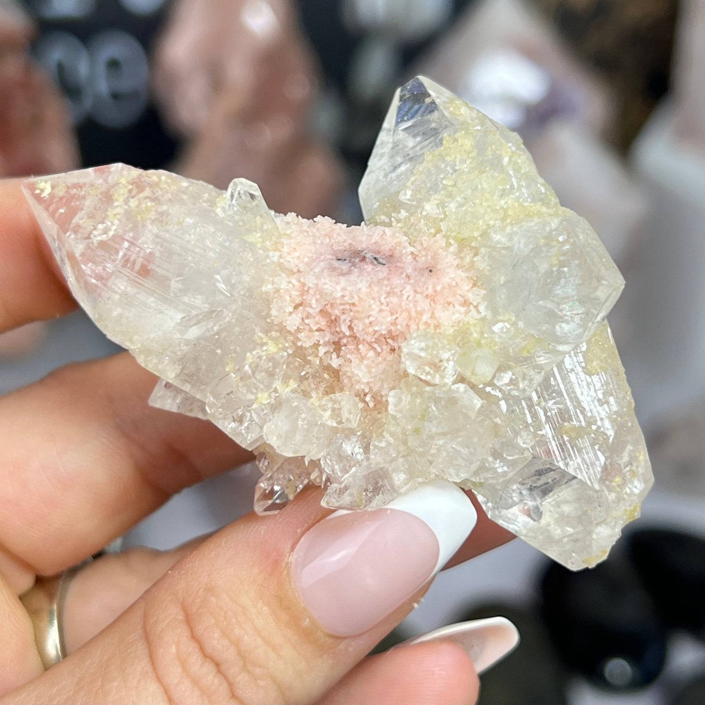 Pink Chalcedony Stalactite w/ Diamond Apophyllite - Jayde and Jewels