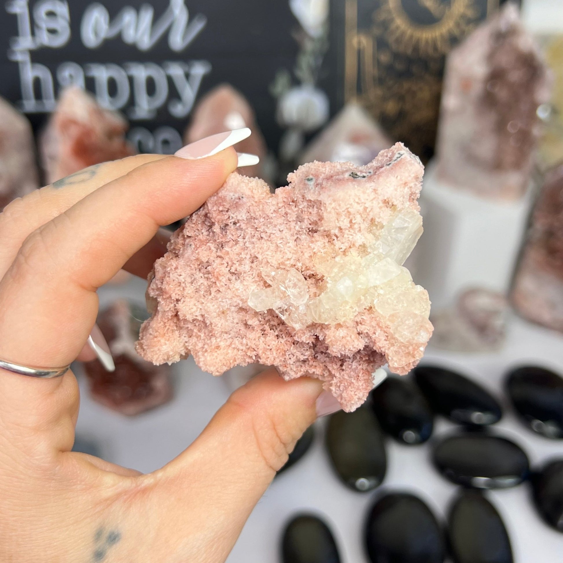 Pink Chalcedony Stalactite w/ Diamond Apophyllite - Jayde and Jewels