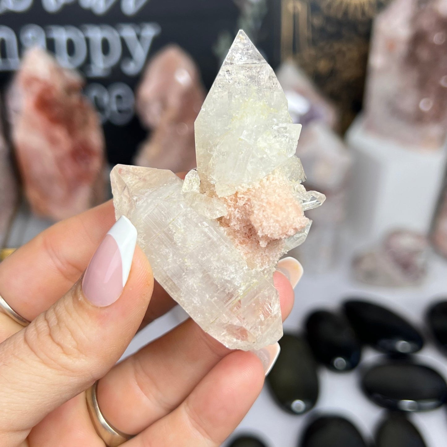 Pink Chalcedony Stalactite w/ Diamond Apophyllite - Jayde and Jewels