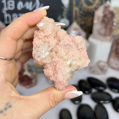 Pink Chalcedony Stalactite w/ Diamond Apophyllite - Jayde and Jewels