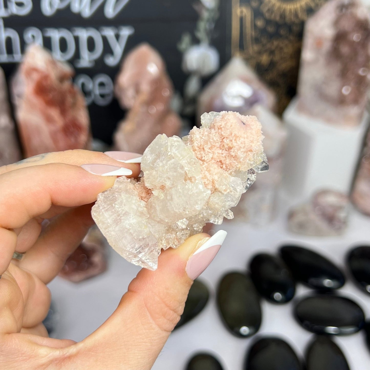 Pink Chalcedony Stalactite w/ Diamond Apophyllite - Jayde and Jewels