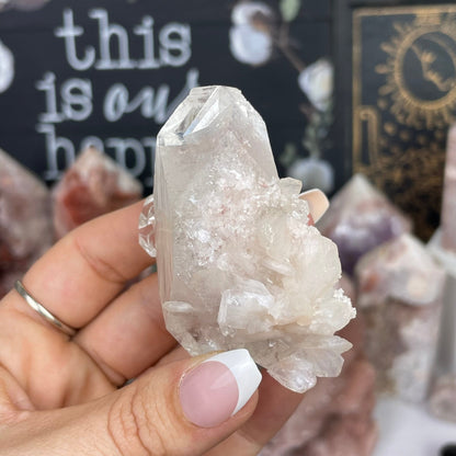 Pink Chalcedony Stalactite w/ Diamond Apophyllite & Peach Stilbite - Jayde and Jewels