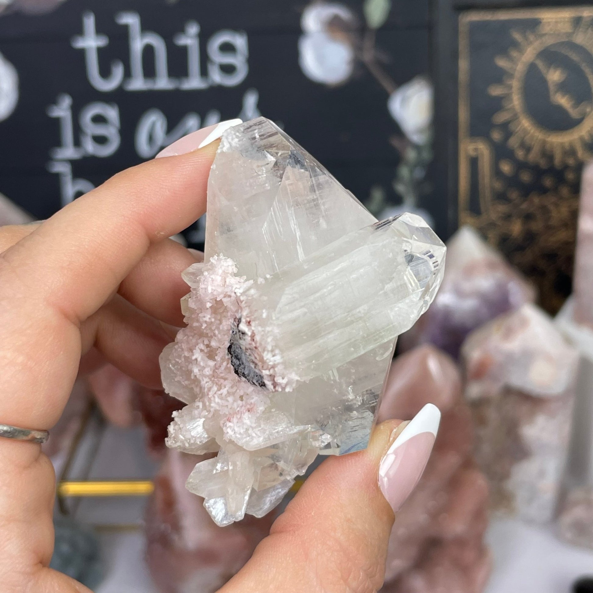 Pink Chalcedony Stalactite w/ Diamond Apophyllite & Peach Stilbite - Jayde and Jewels