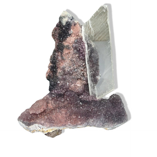 Pink/Purple Rainbow Amethyst Flower Sculpture with Optical Gypsum Selenite ~ Handmade Crystal Sculpture - Jayde and Jewels