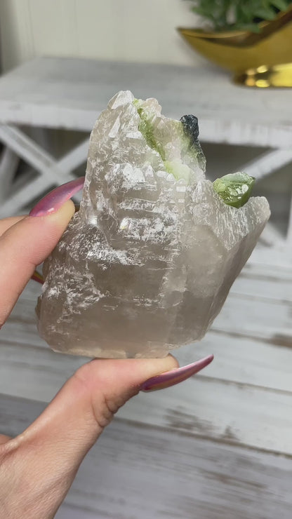 Green Tourmaline on Quartz