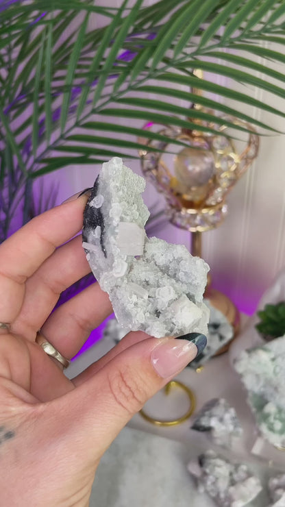 UV Reactive Fujian Fluorite w/ Coin Calcite & Hematite Druzy