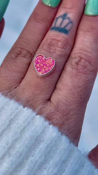 Handmade Pink Opal Heart s925 Ring *PICK YOUR SIZE*