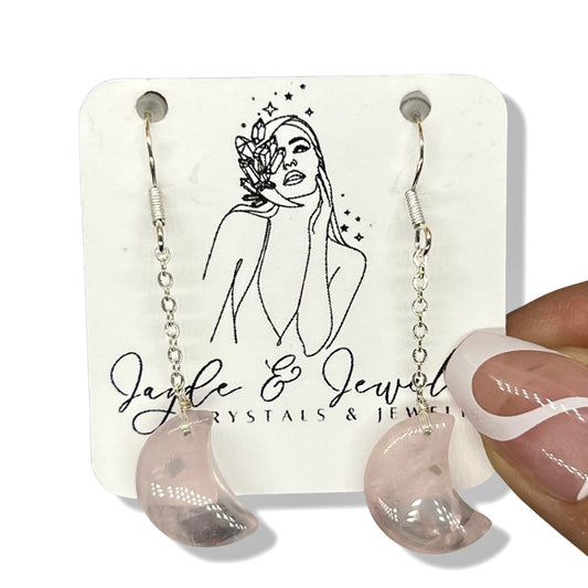 Rose Quartz Moon Earrings - Jayde and Jewels