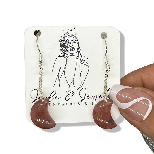 Strawberry Quartz Moon Earrings - Jayde and Jewels