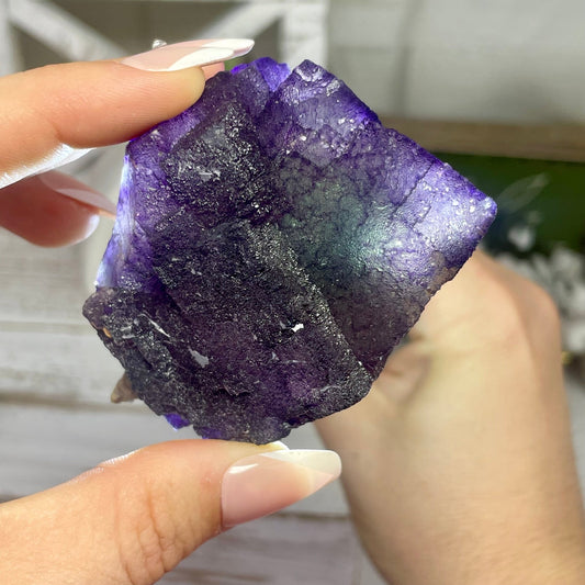 UV Reactive Purple Cube w/ Green Zoning Fluorite - Jayde and Jewels