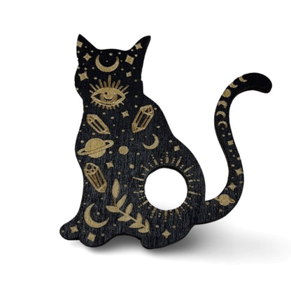 Wooden Celestial Cat Sphere Stand - Jayde and Jewels