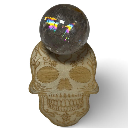 Wooden Skull Sphere Stand - Jayde and Jewels